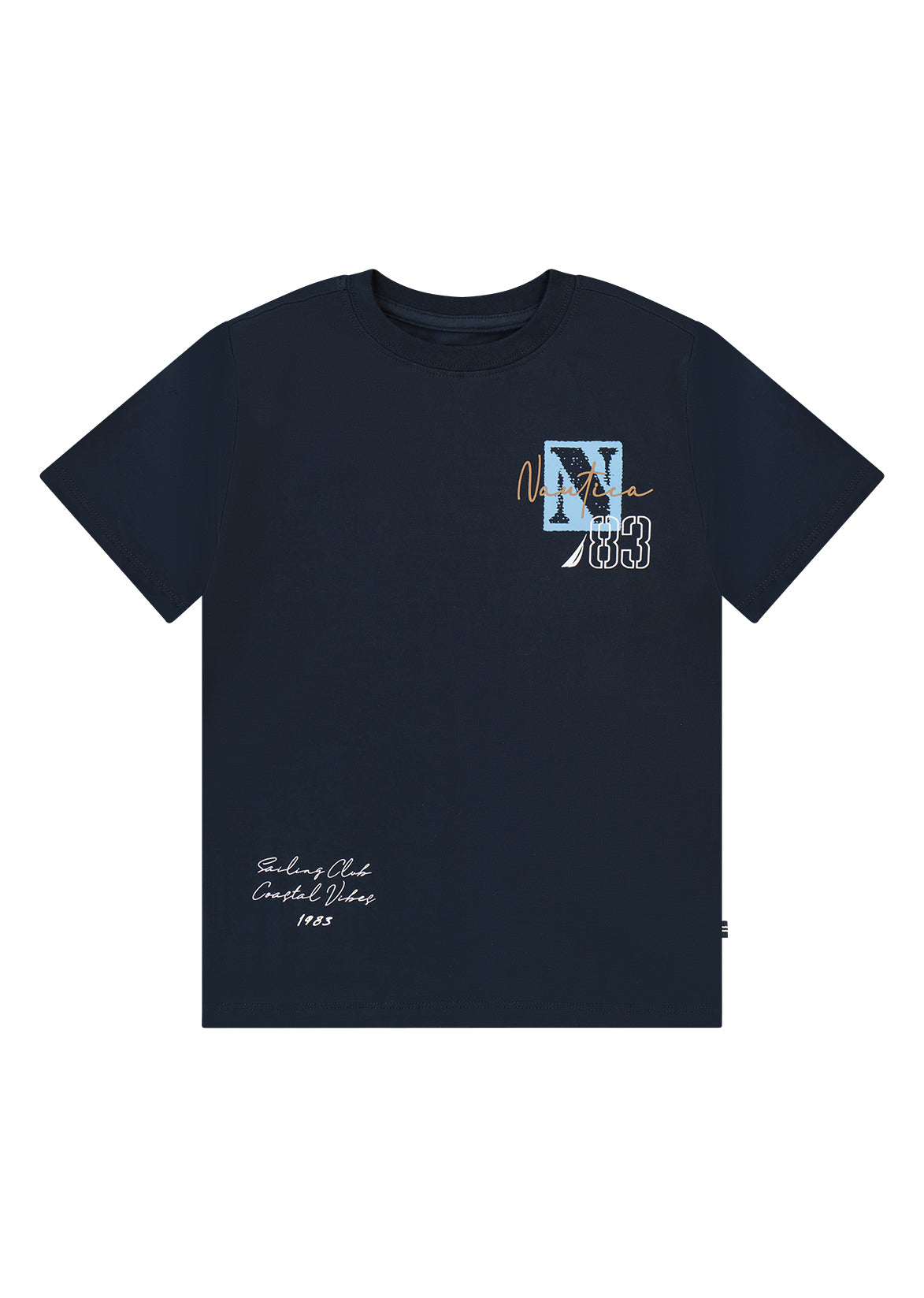 חולצת טישרט NAUTICA בדפוס מספר גדול וסטייל ימי לילדים BLUE / 2Y