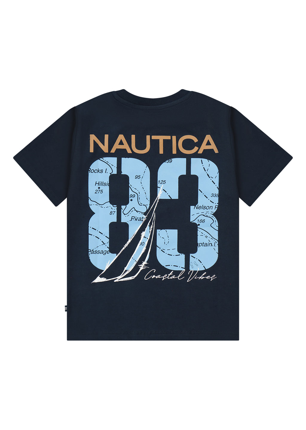 חולצת טישרט NAUTICA בדפוס מספר גדול וסטייל ימי לילדים BLUE / 2Y