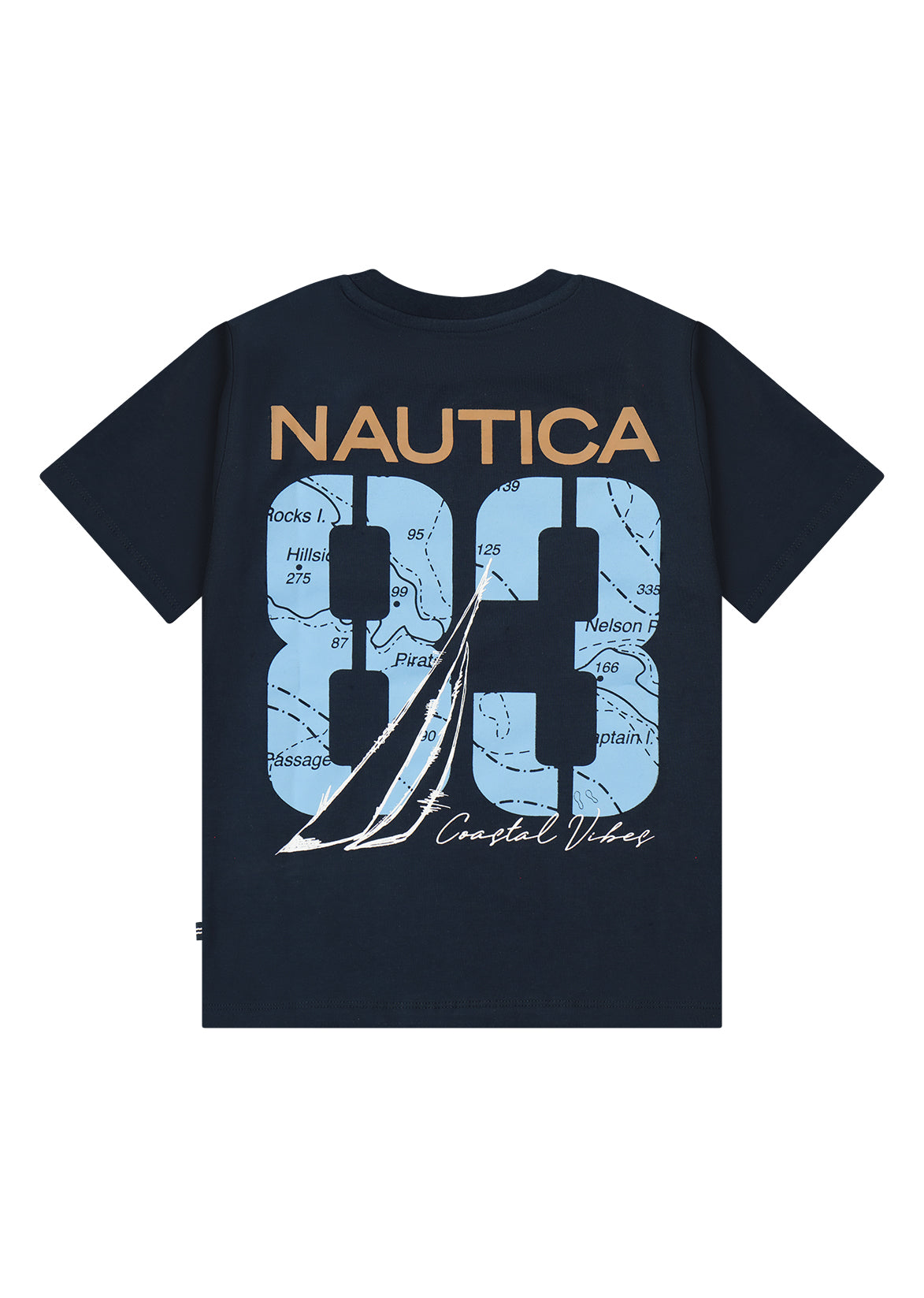 חולצת טישרט NAUTICA בדפוס מספר גדול וסטייל ימי לילדים BLUE / 2Y
