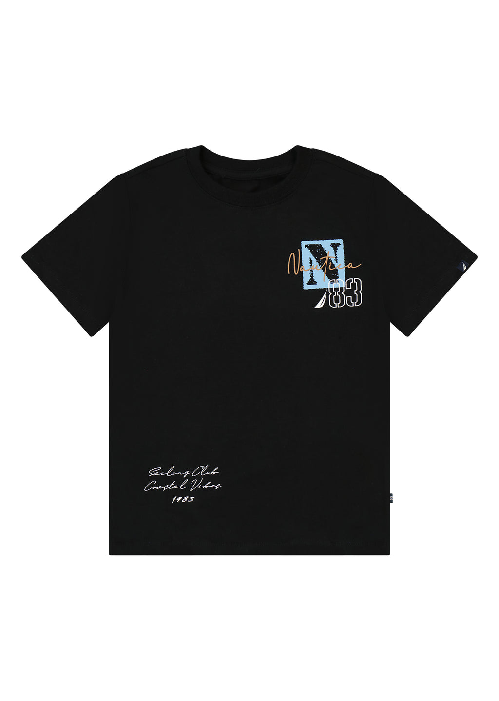 חולצת טישרט NAUTICA בדפוס מספר גדול וסטייל ימי לילדים BLACK / 2Y