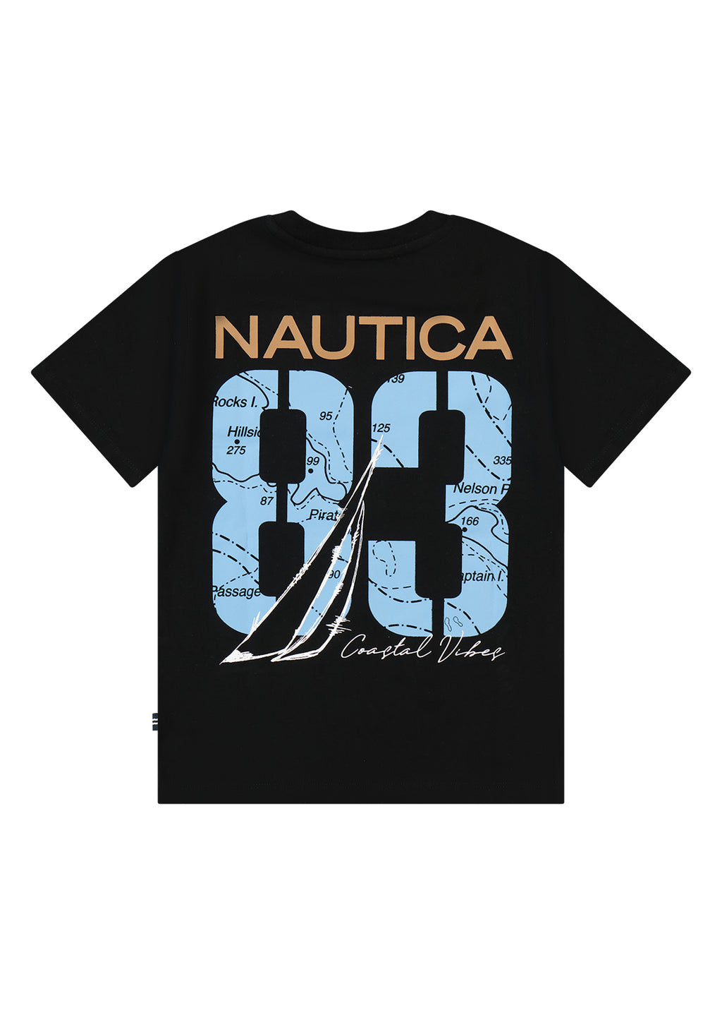 חולצת טישרט NAUTICA בדפוס מספר גדול וסטייל ימי לילדים BLACK / 2Y