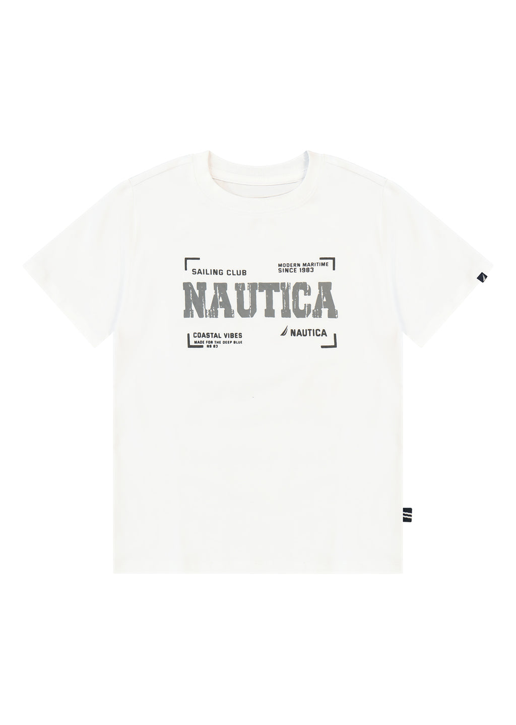 חולצת טישרט NAUTICA בדפוס צילום ימי לילדים WHITE / 2Y