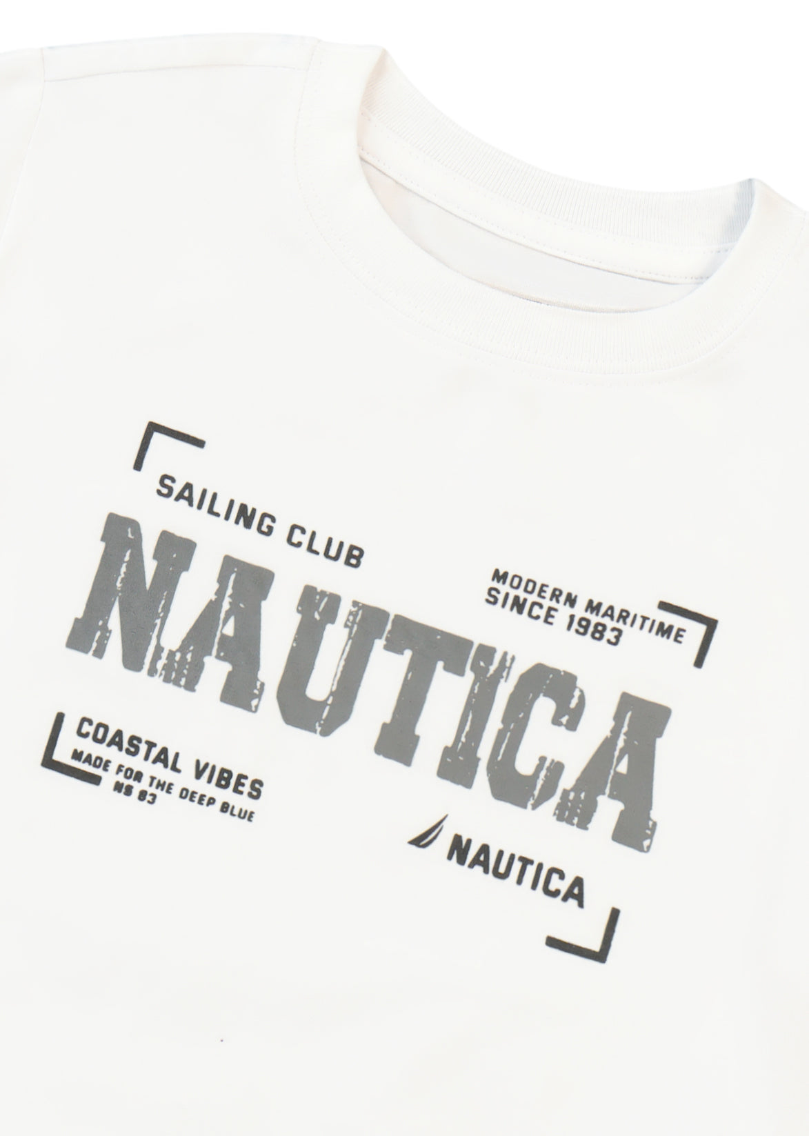 חולצת טישרט NAUTICA בדפוס צילום ימי לילדים WHITE / 2Y