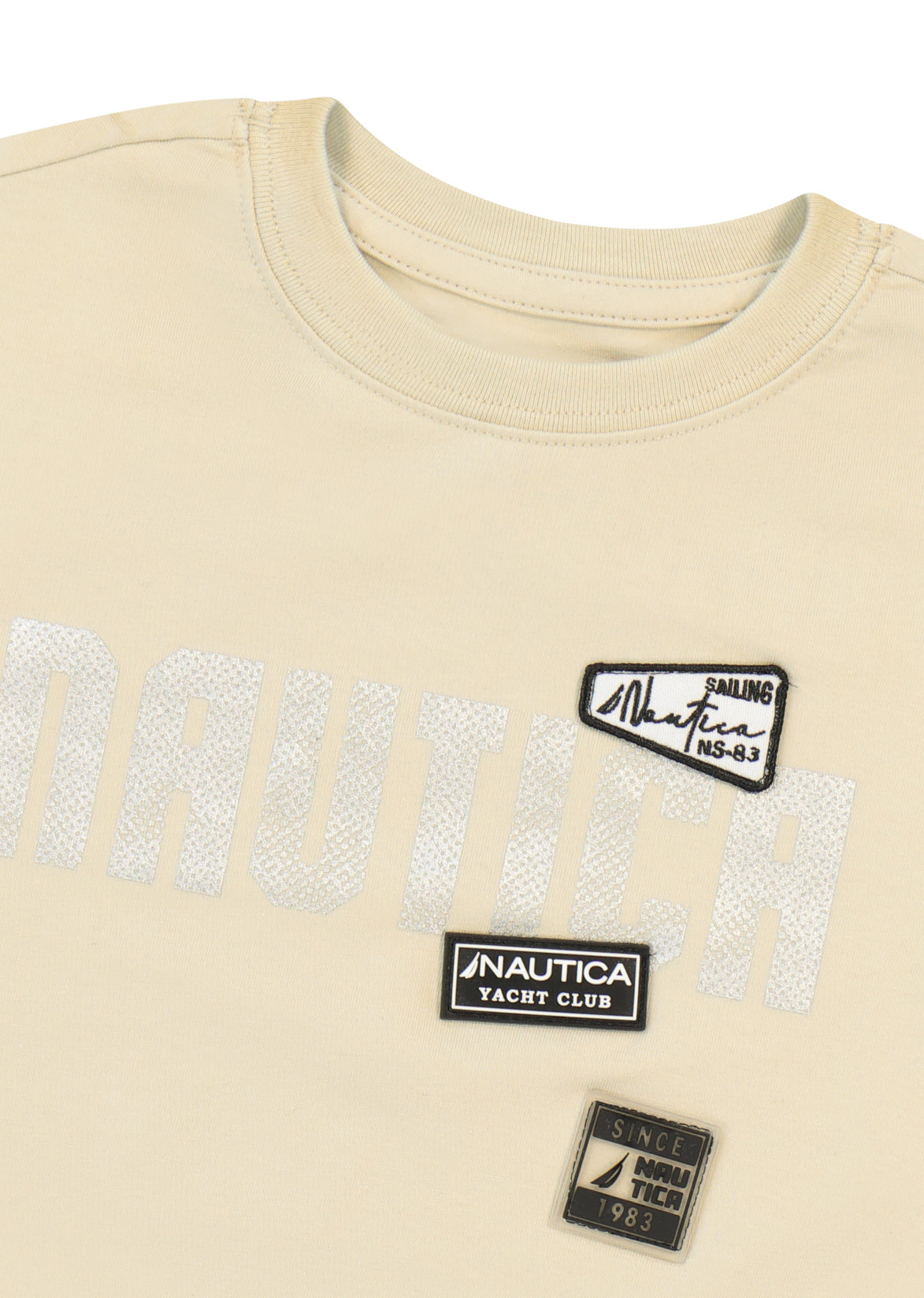 חולצת טישרט NAUTICA בדפוס ניווט גרפי לילדים BEIGE / 2Y