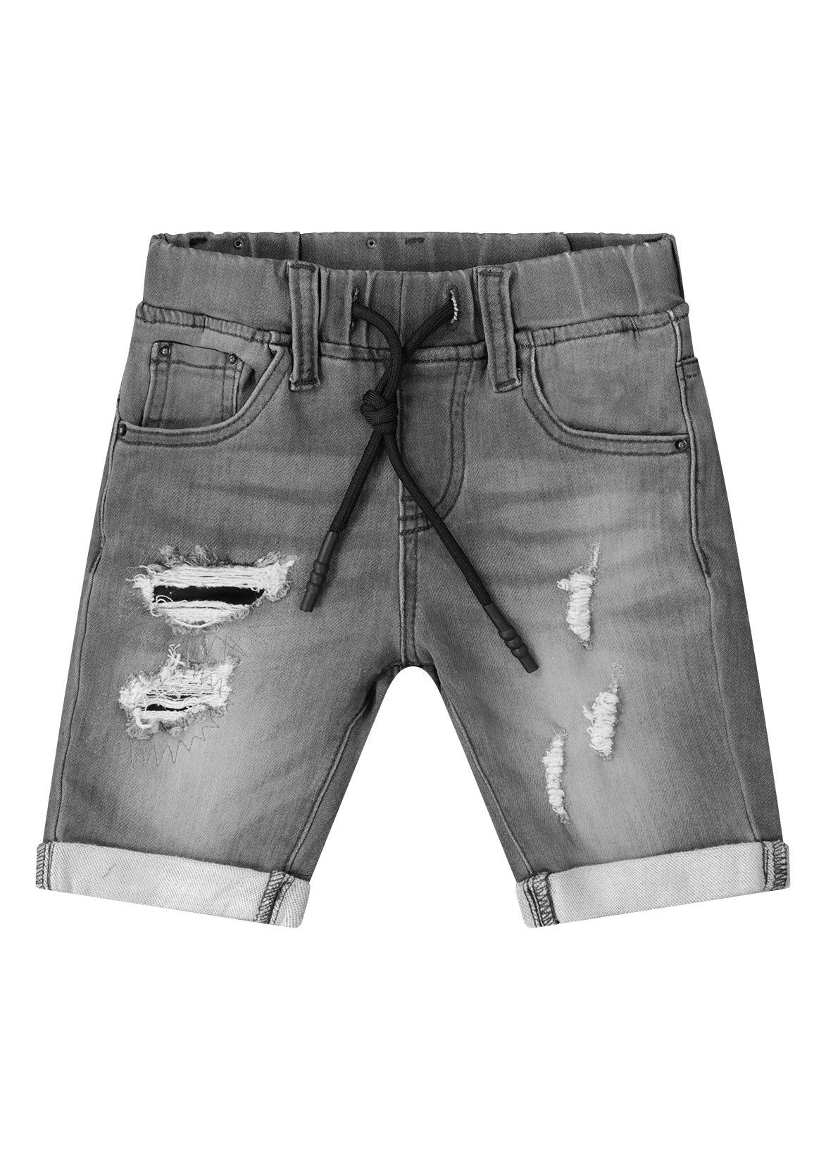 מכנסי ג'ינס קצר משופשפים עם קרעים ושרוכים ORO בנים