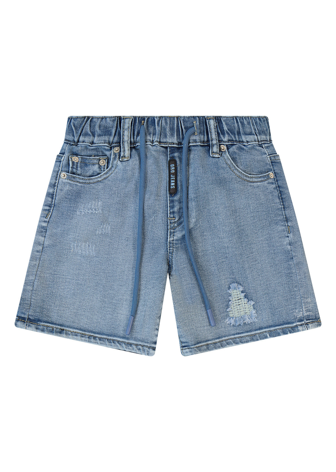 מכנסי ג'ינס ORO הדפס אנכי גדול לאורך הרגל ושרוך במותן לילדים BLUE / 4Y