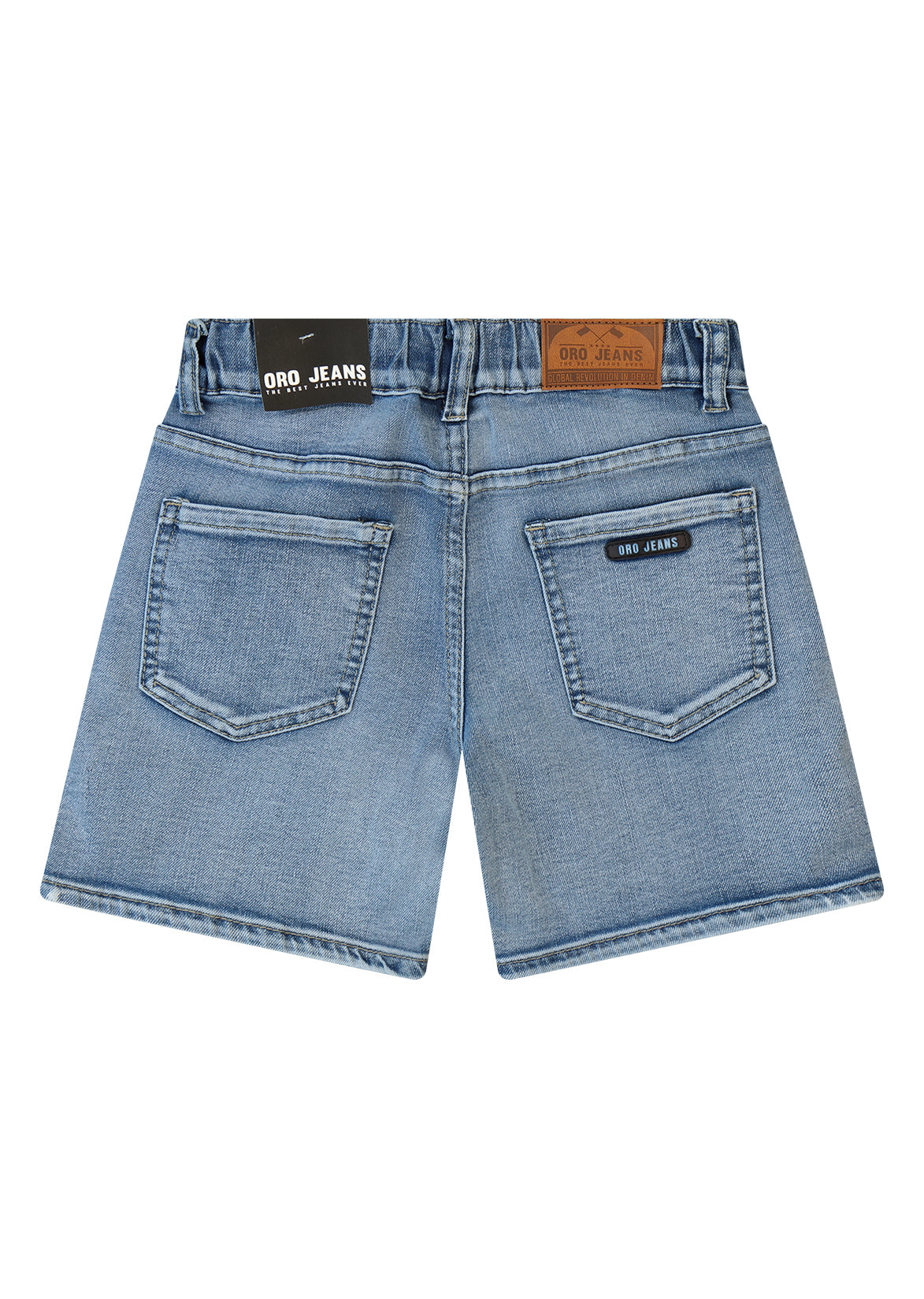 מכנסי ג'ינס ORO הדפס אנכי גדול לאורך הרגל ושרוך במותן לילדים BLUE / 4Y