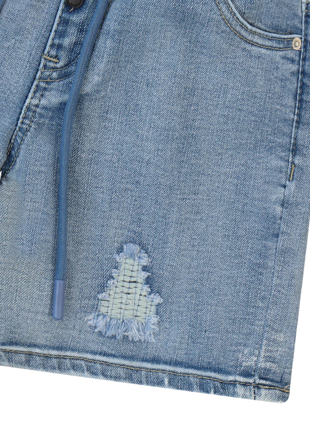 מכנסי ג'ינס ORO הדפס אנכי גדול לאורך הרגל ושרוך במותן לילדים BLUE / 4Y