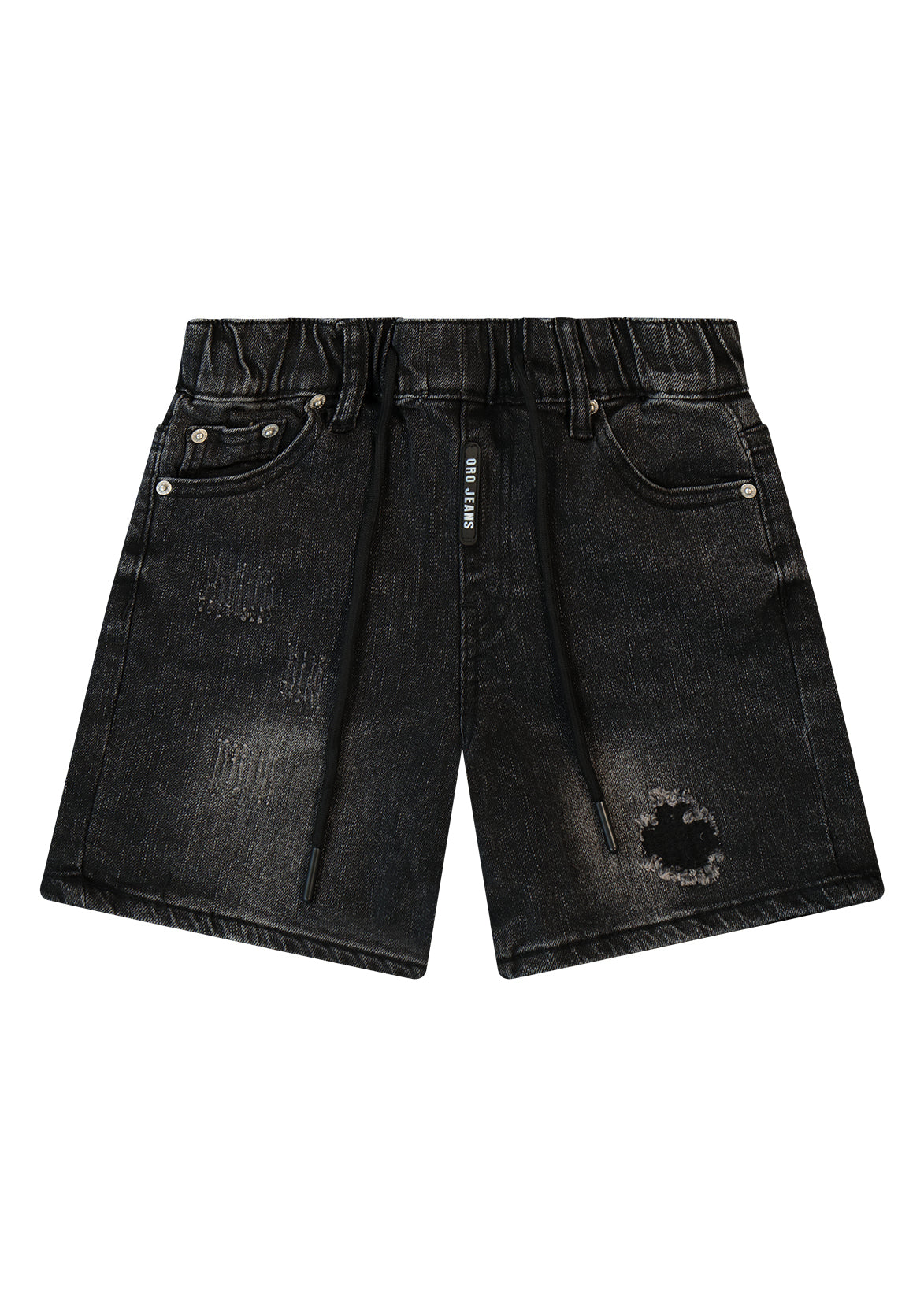 מכנסי ג'ינס ORO הדפס אנכי גדול לאורך הרגל ושרוך במותן לילדים Gray / 4Y