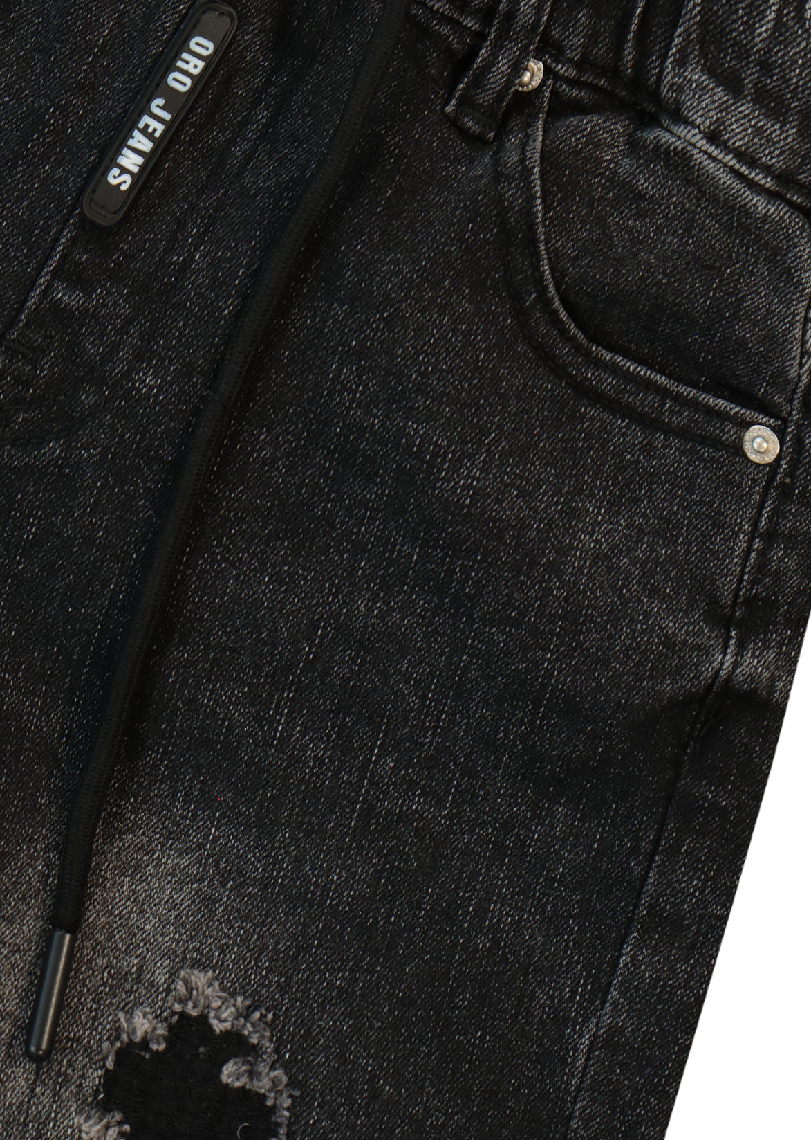 מכנסי ג'ינס ORO הדפס אנכי גדול לאורך הרגל ושרוך במותן לילדים Gray / 4Y