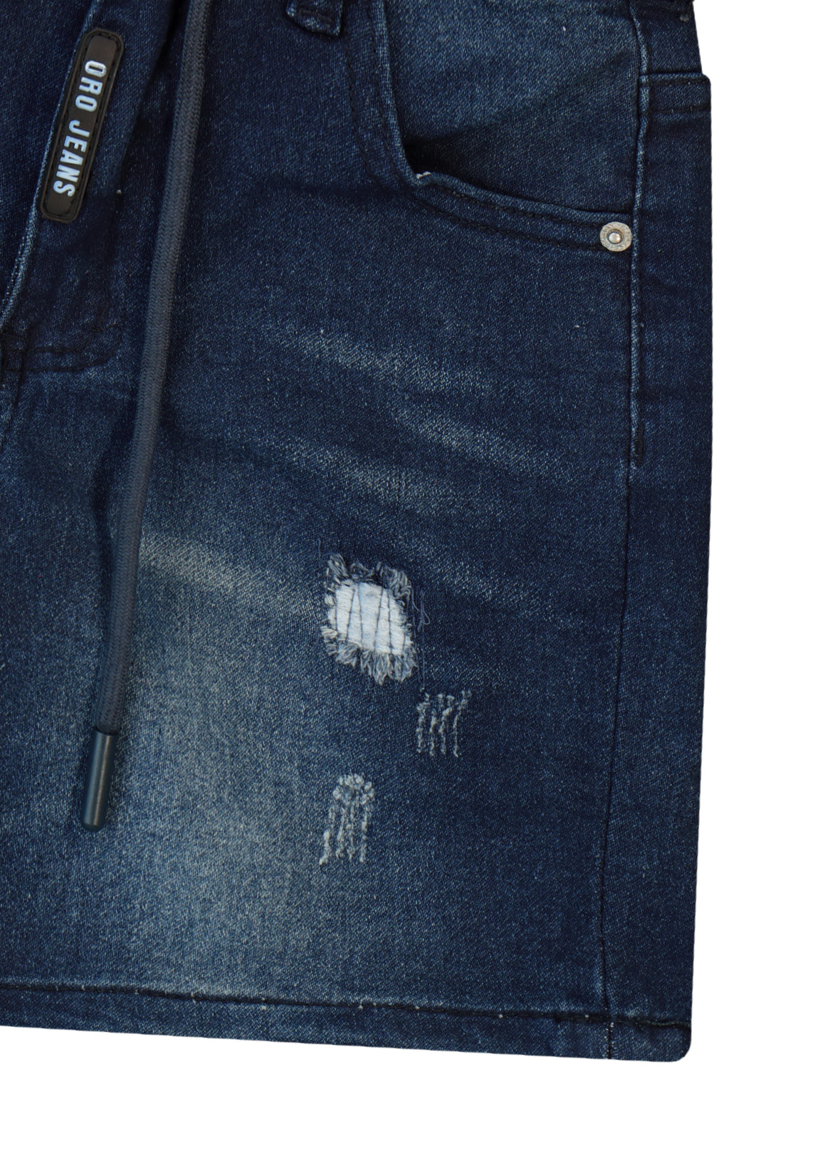 מכנסי ג'ינס ORO שטיפת ווש וקמטים מודגשים בחזית לילדים BLUE / 2Y