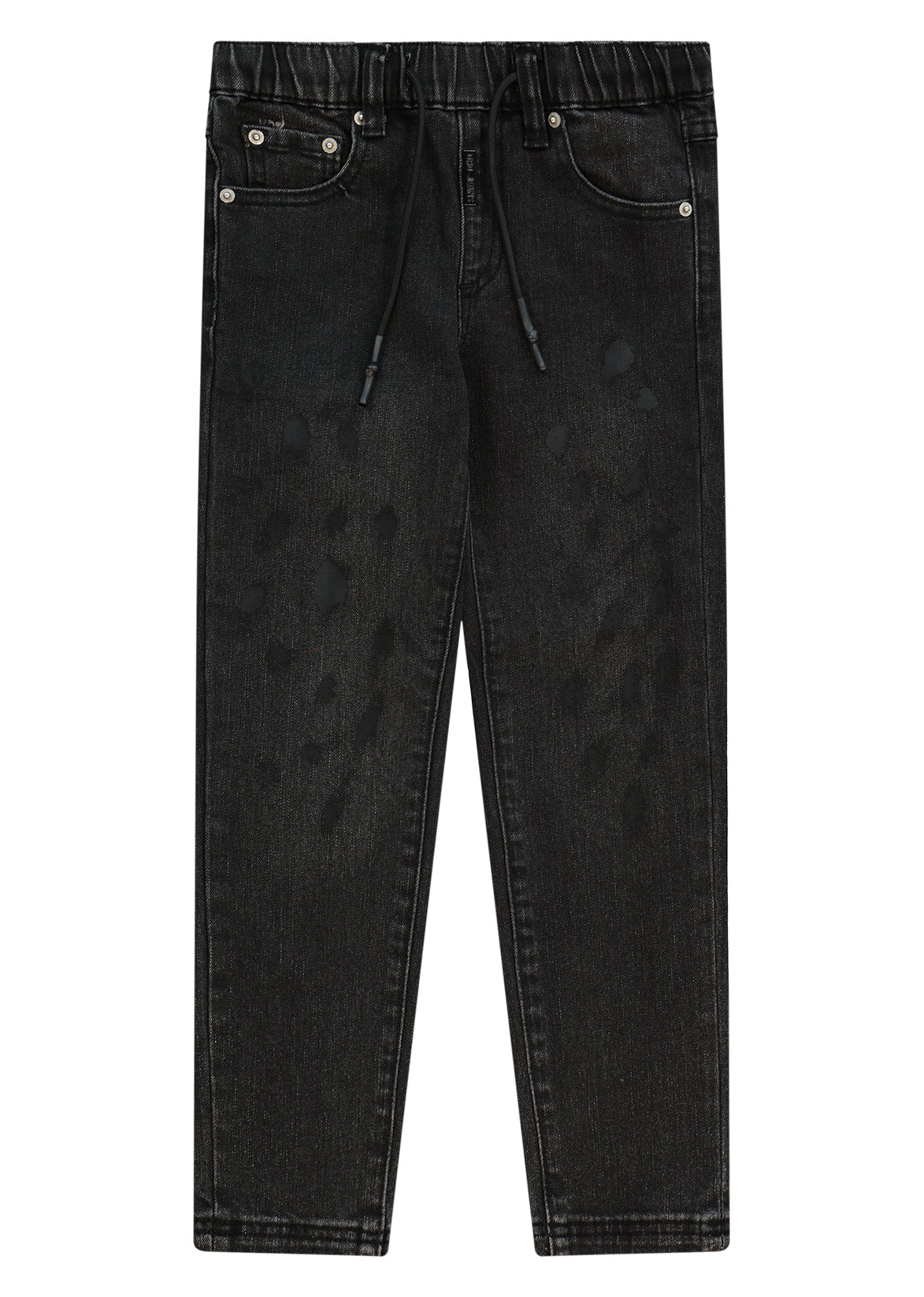 מכנסי ג'ינס ORO שטיפה מדורגת ולוגו בכיס אחורי לילדים BLACK / 4Y