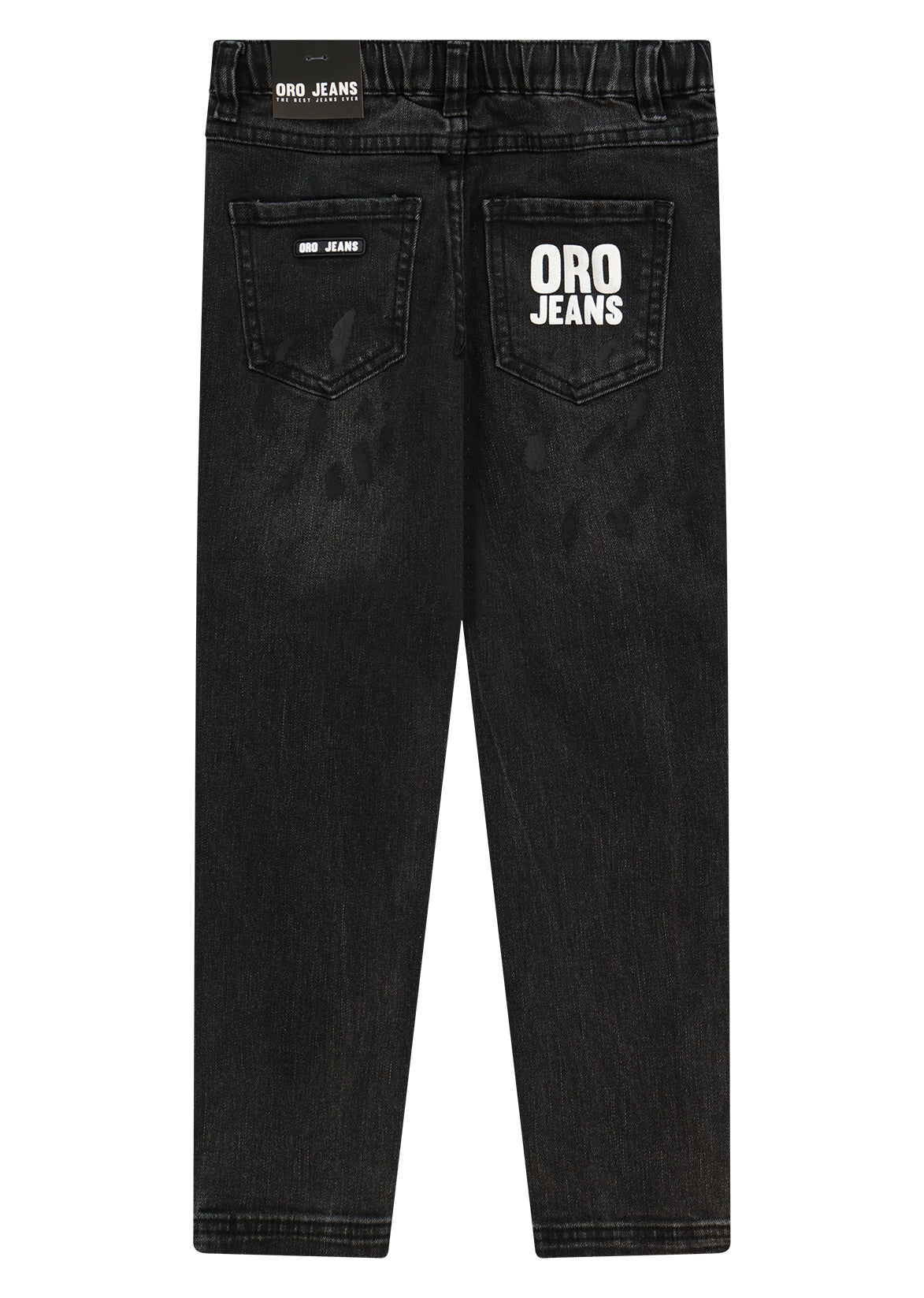 מכנסי ג'ינס ORO שטיפה מדורגת ולוגו בכיס אחורי לילדים BLACK / 4Y