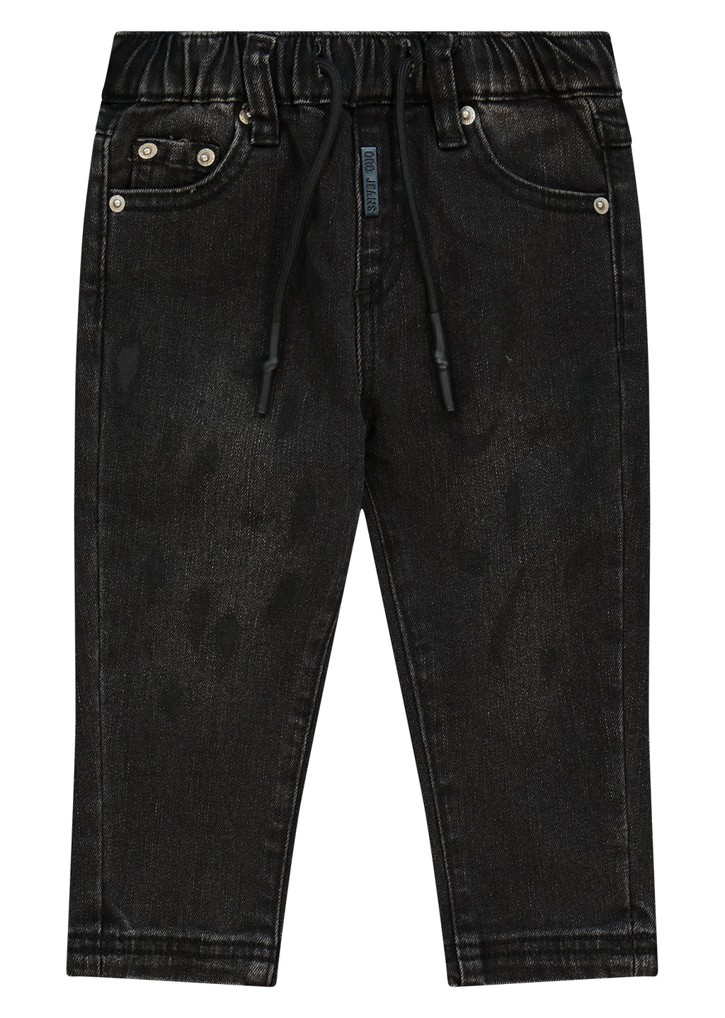 מכנסי ג'ינס ORO שטיפה מדורגת ולוגו בכיס אחורי לתינוקות BLACK / 3-6M