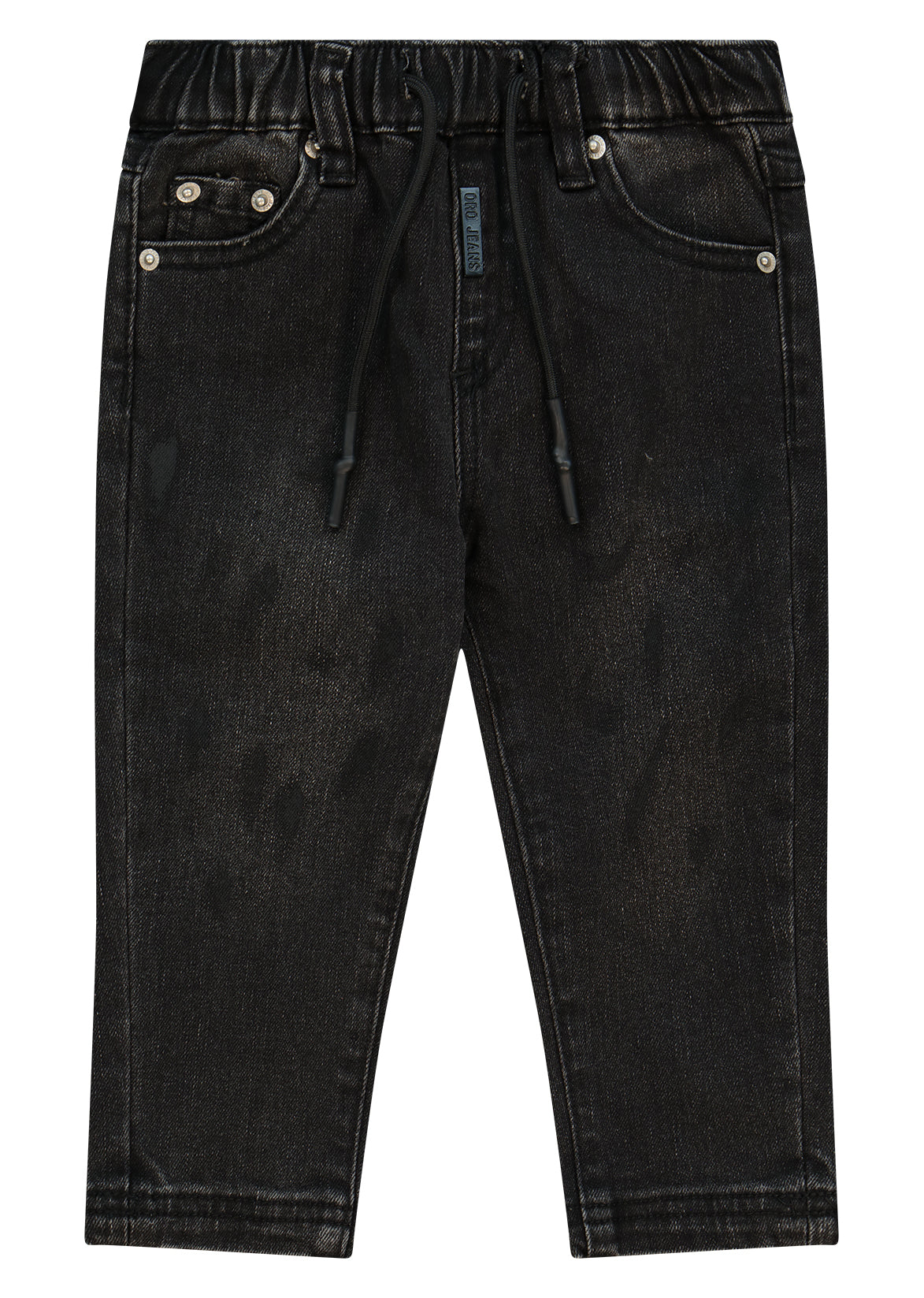 מכנסי ג'ינס ORO שטיפה מדורגת ולוגו בכיס אחורי לתינוקות BLACK / 3-6M