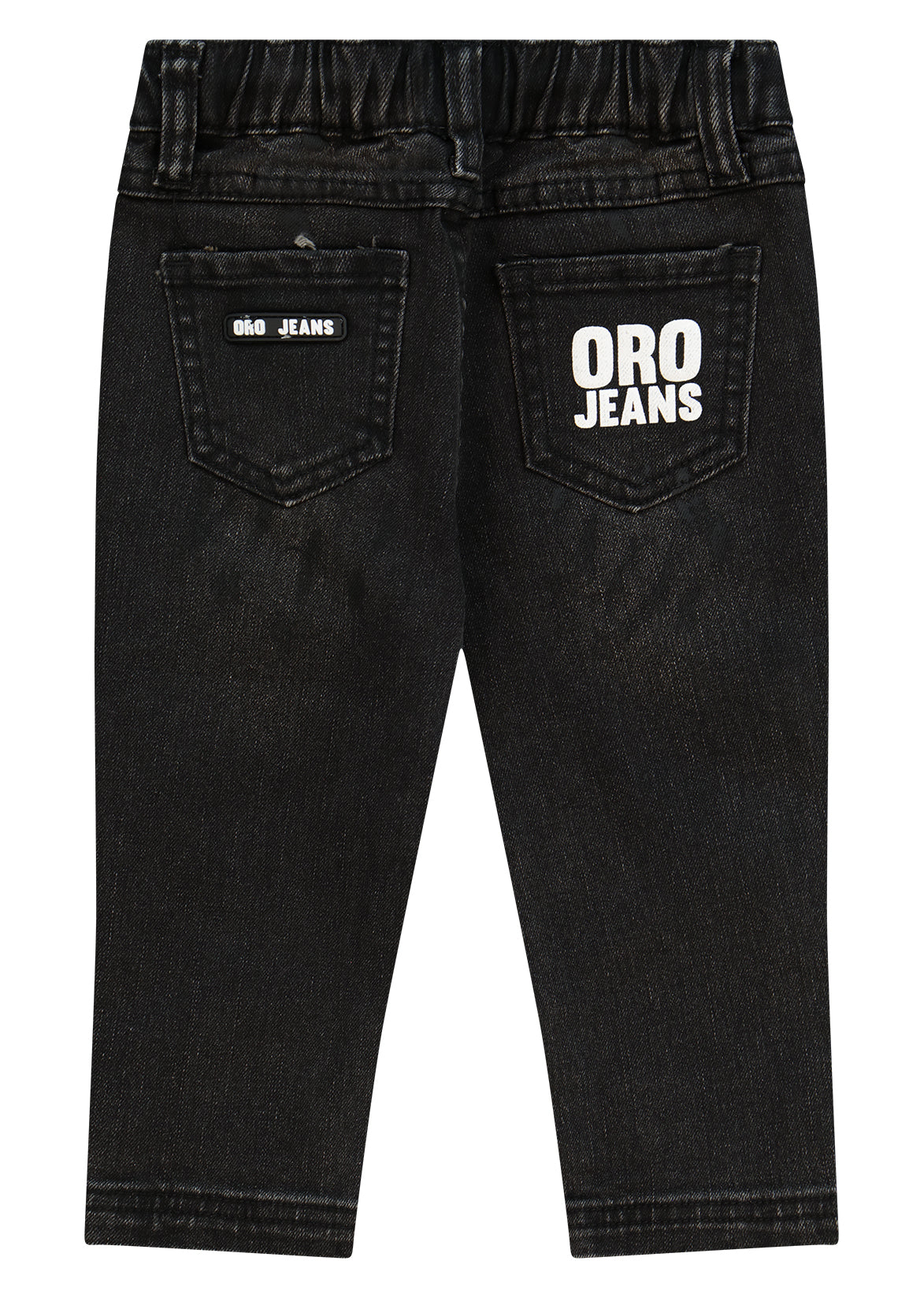 מכנסי ג'ינס ORO שטיפה מדורגת ולוגו בכיס אחורי לתינוקות BLACK / 3-6M