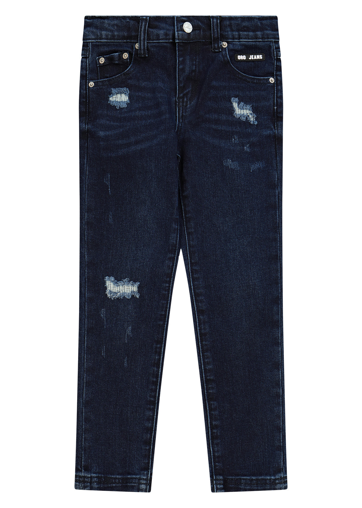 מכנסי ג'ינס ORO פיידינג בולט בחזית ושטיפה כהה לילדים BLUE / 4Y
