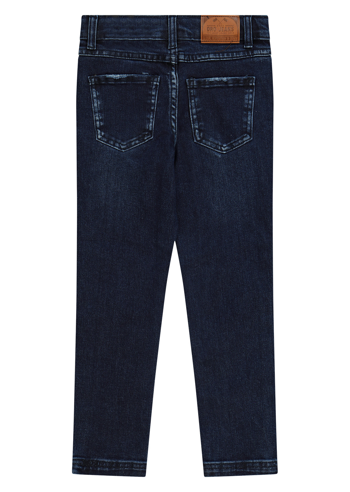 מכנסי ג'ינס ORO פיידינג בולט בחזית ושטיפה כהה לילדים BLUE / 4Y