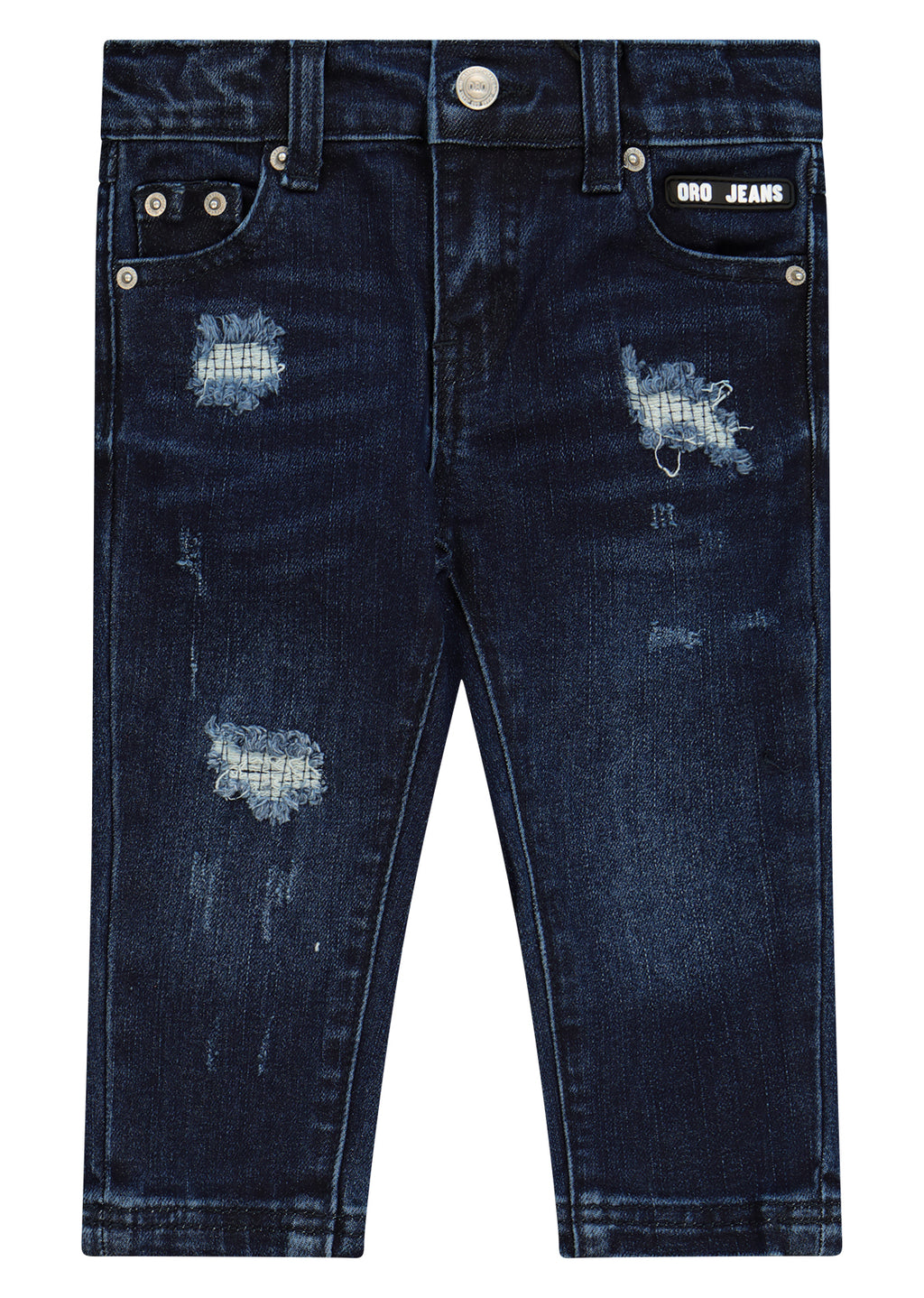 מכנסי ג'ינס ORO פיידינג בולט בחזית ושטיפה כהה לתינוקות BLUE / 3-6M