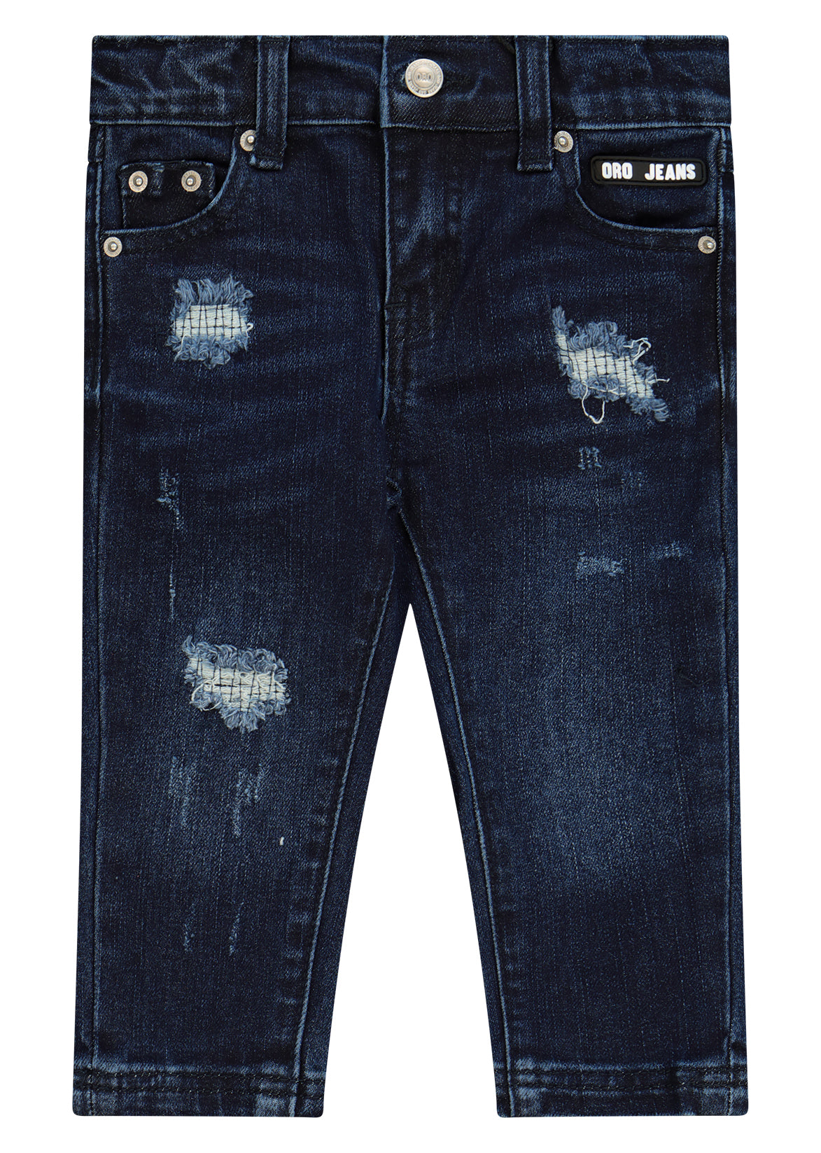 מכנסי ג'ינס ORO פיידינג בולט בחזית ושטיפה כהה לתינוקות BLUE / 3-6M