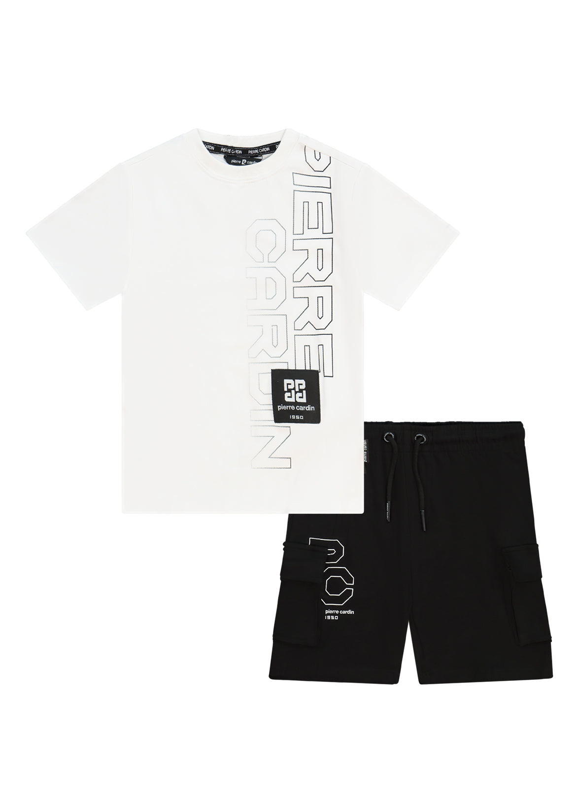 חליפת טריקו PIERRE CARDIN עם מיתוג אנכי גדול לאורך החולצה והמכנס לילדים WHITE / 4Y