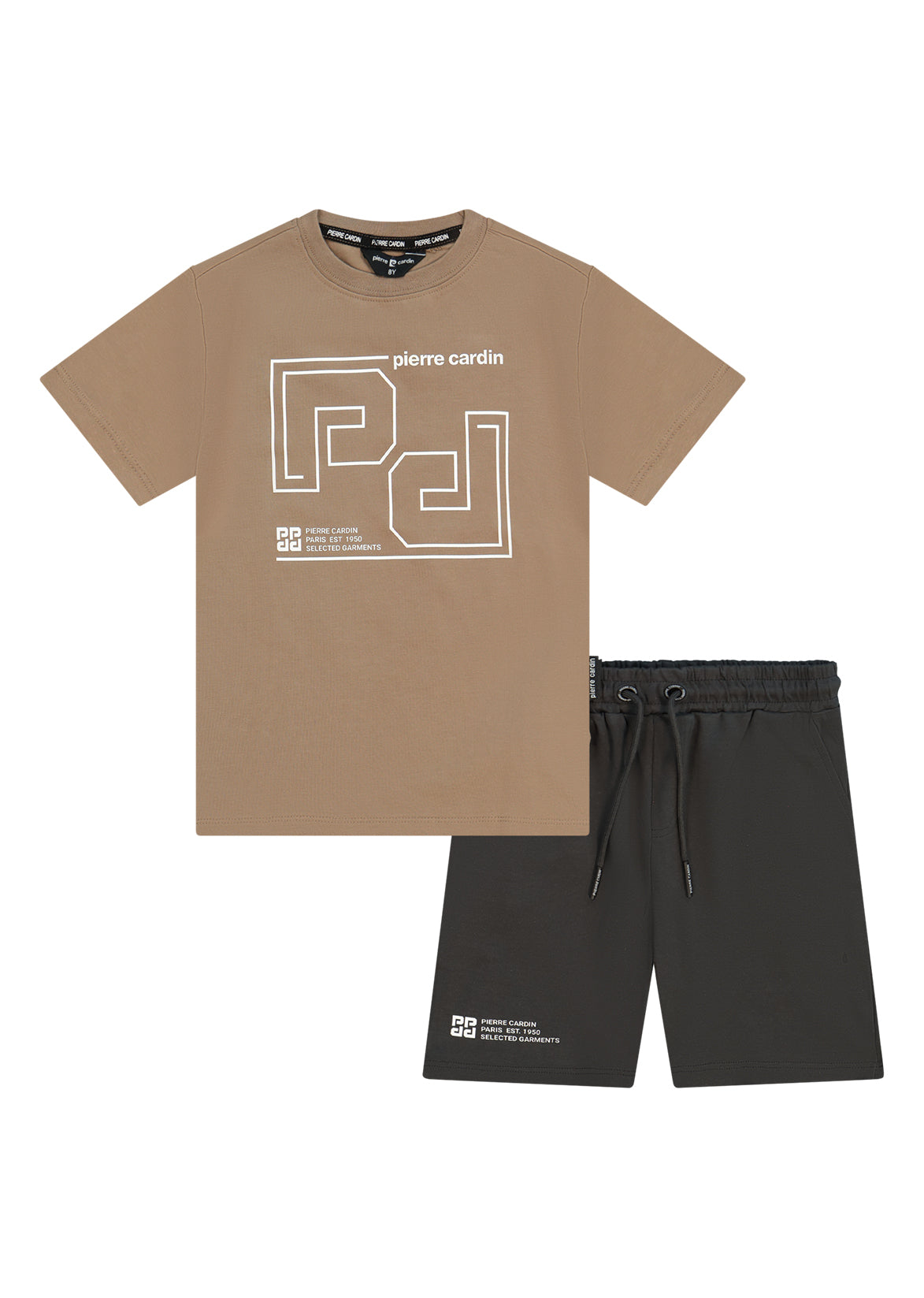 חליפת טריקו PIERRE CARDIN עם הדפס ריבוע בולט בחולצה והדפס משלים במכנס לתינוקות