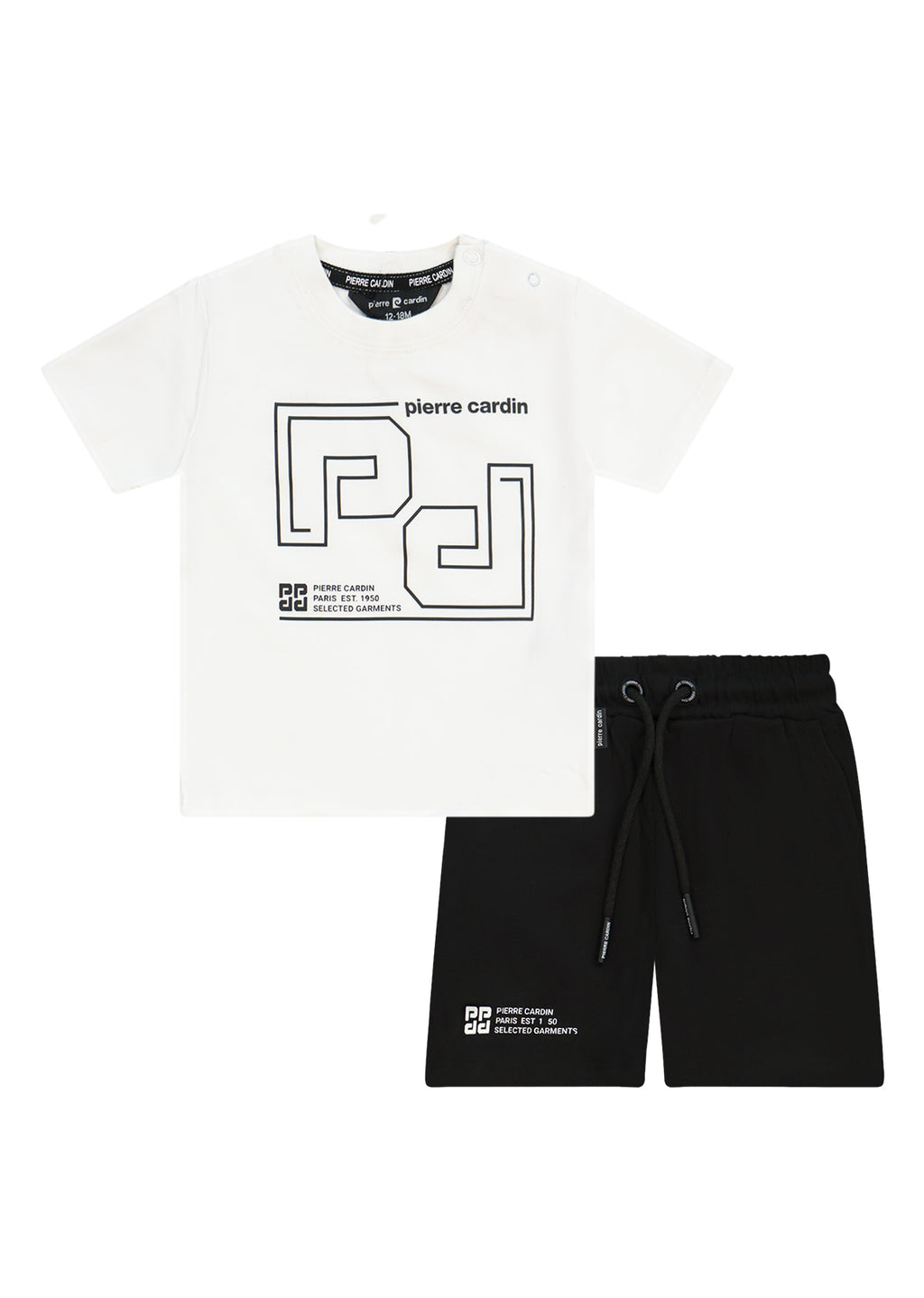חליפת טריקו PIERRE CARDIN עם הדפס ריבוע בולט בחולצה והדפס משלים במכנס לתינוקות WHITE / 3-6M