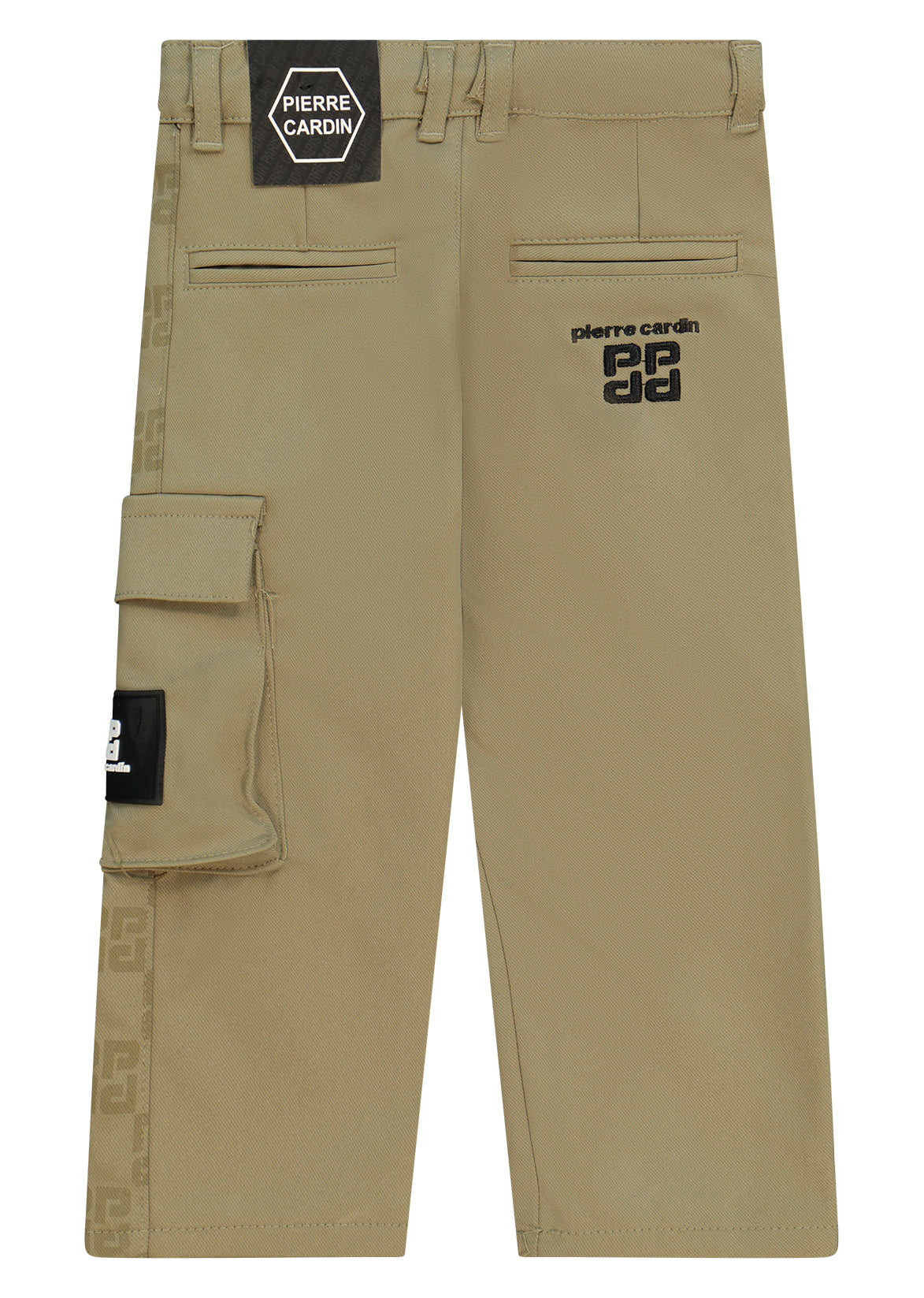 מכנסי דגמ"ח PIERRE CARDIN כיסי קארגו גדולים בצדדים והדפס לוגו אורכי על הרגל לתינוקות BROWN / 3-6M