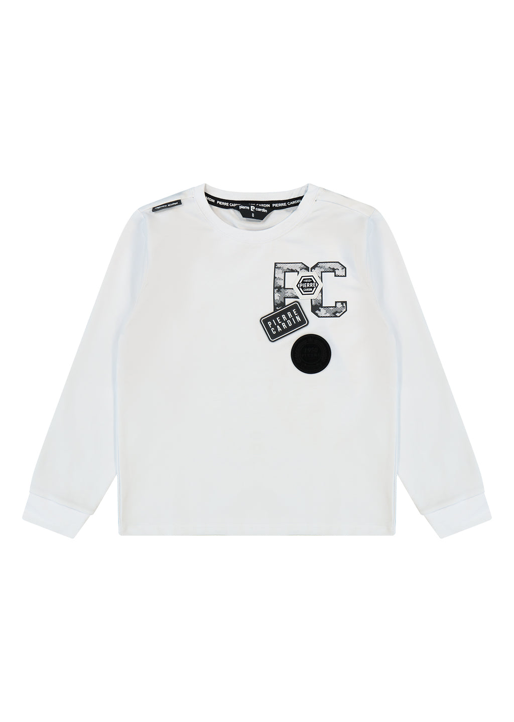 חולצת טישירט PIERRE CARDIN לוגו PC בצד לילדים WHITE / 2Y