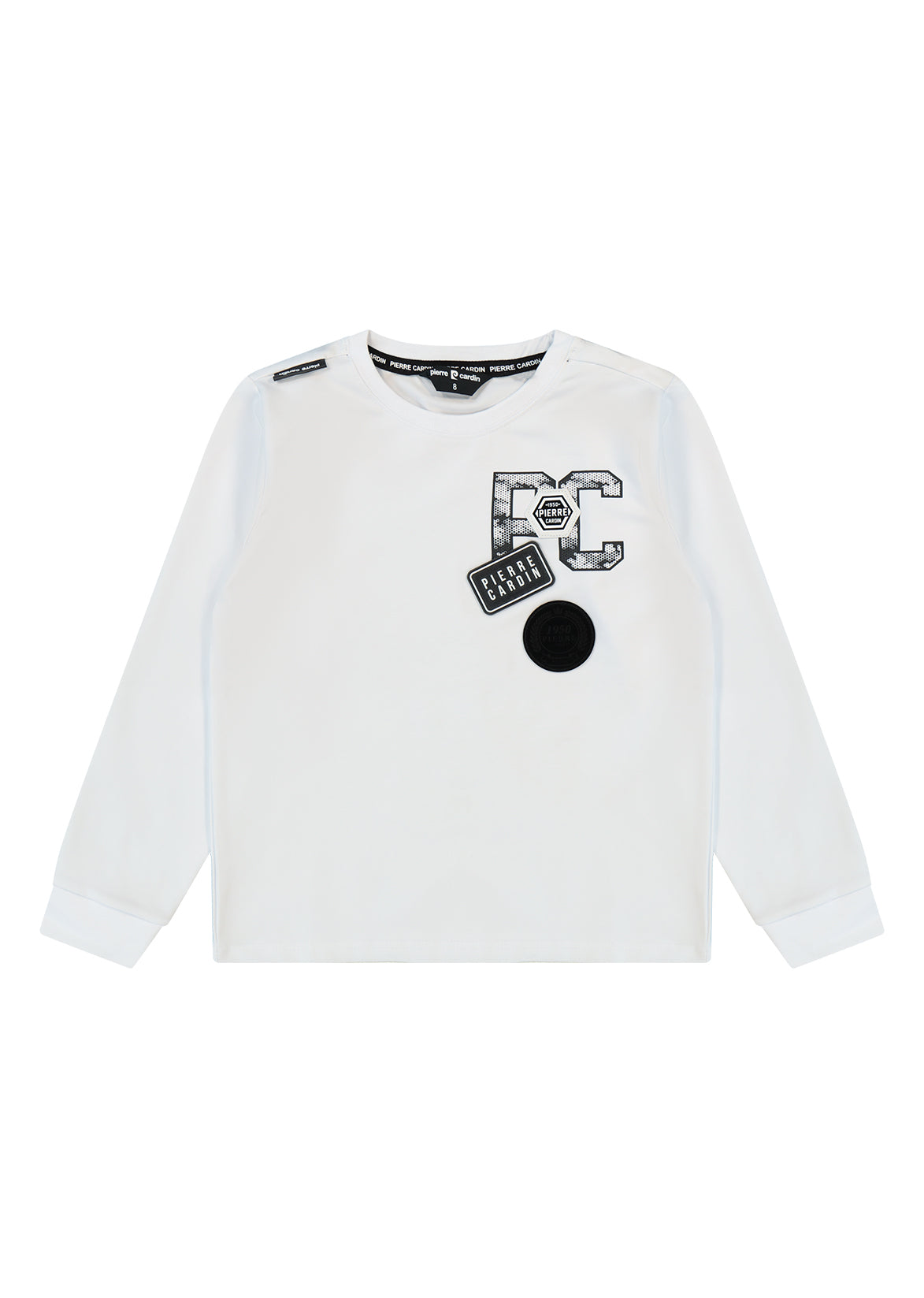 חולצת טישירט PIERRE CARDIN לוגו PC בצד לילדים WHITE / 2Y