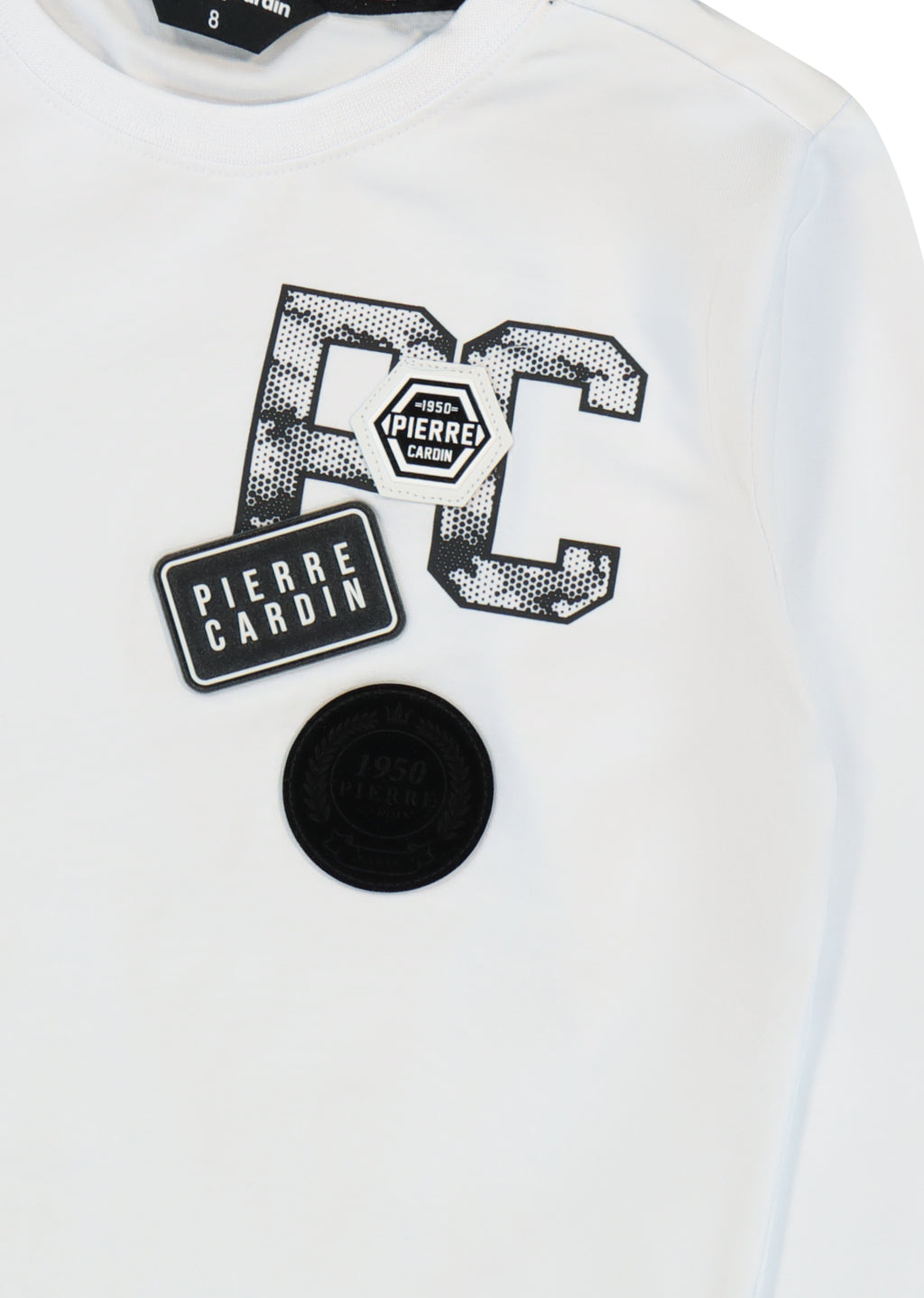 חולצת טישירט PIERRE CARDIN לוגו PC בצד לילדים WHITE / 2Y
