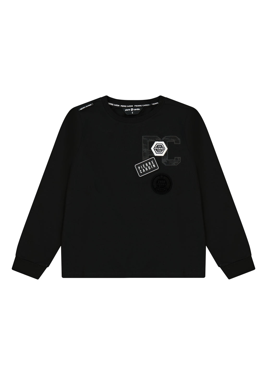 חולצת טישירט PIERRE CARDIN לוגו PC בצד לילדים BLACK / 2Y