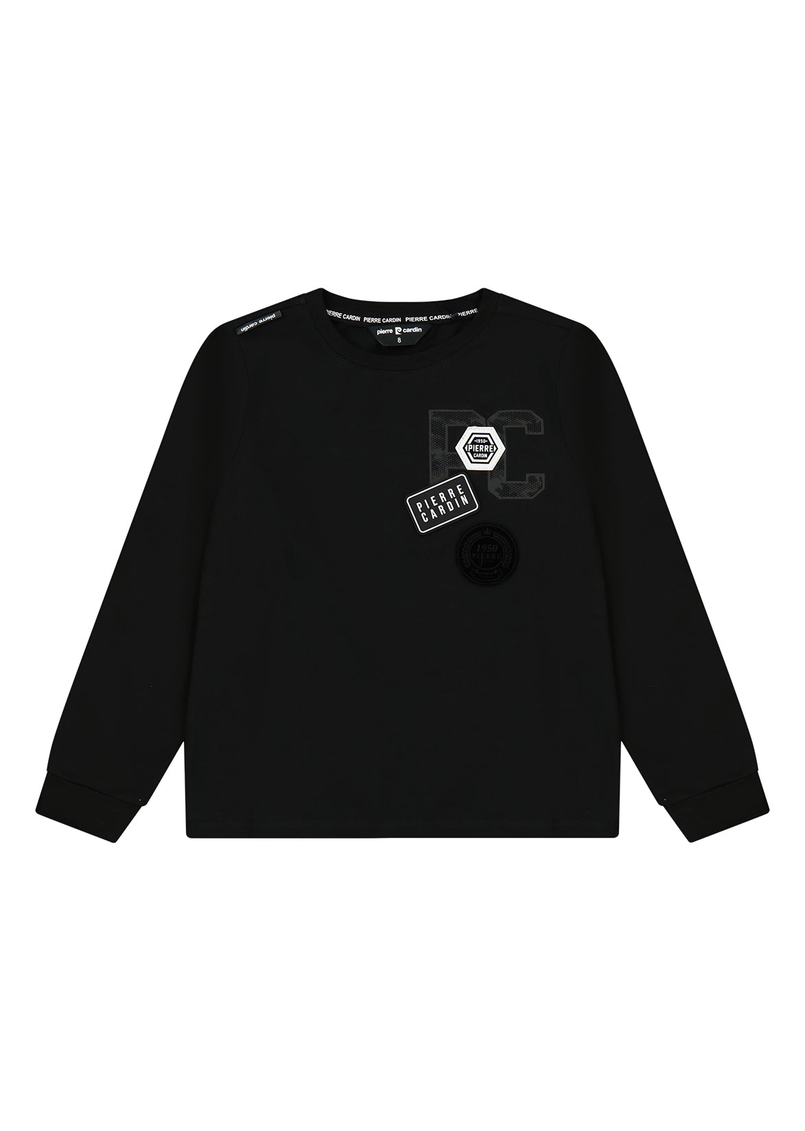 חולצת טישירט PIERRE CARDIN לוגו PC בצד לילדים BLACK / 2Y