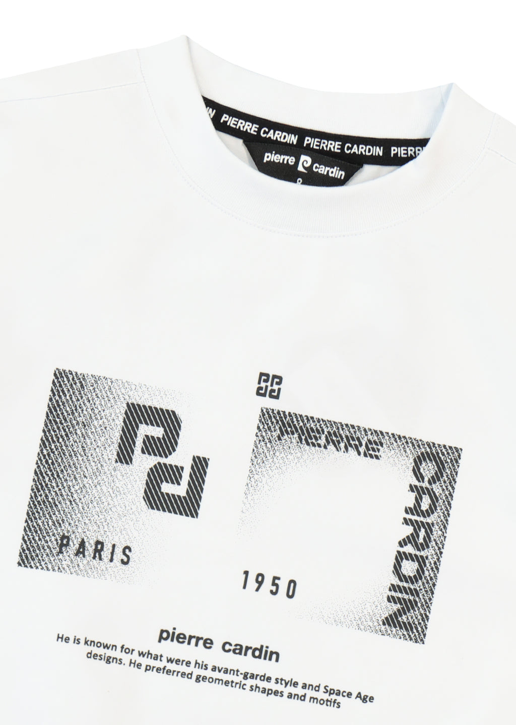 חולצת טישרט PIERRE CARDIN הדפס תמונה גרפית מרובעת במרכז לילדים WHITE / 2Y