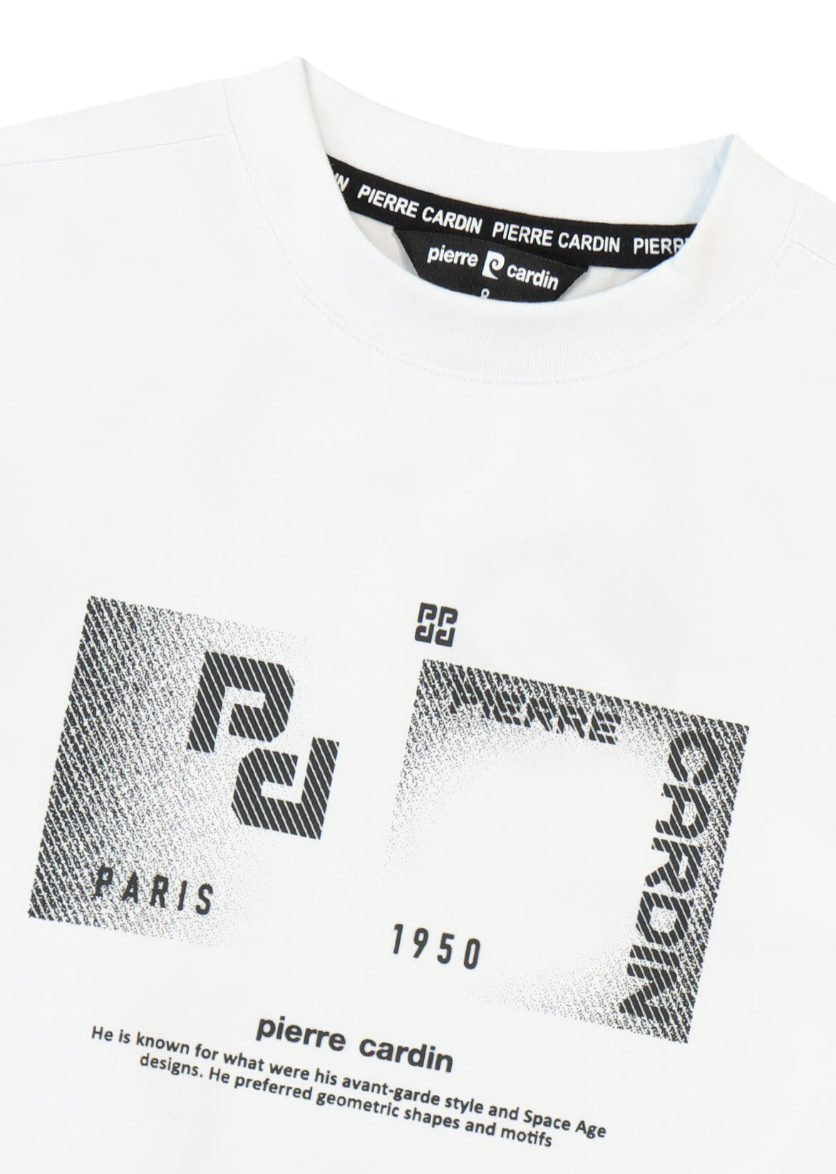 חולצת טישרט PIERRE CARDIN הדפס תמונה גרפית מרובעת במרכז לילדים WHITE / 2Y