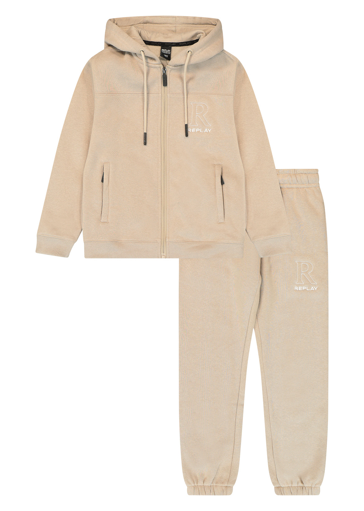 חליפת טרנינג REPLAY רוכסן קפוצ'ון לוגו בצד לילדים BEIGE / 2Y